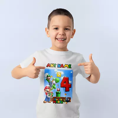 Personalised Mario Birthday T-Shirt Celebration Girls / Boys Ideal Gift • £12.99