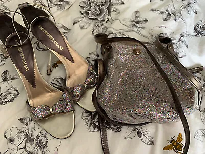 £34.99 • Buy Emporio Armani Iridescent Sparkly Shoes Size 38 And Matching Bag