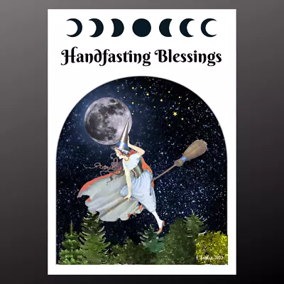 Handfasting Blessing Card Witch Moon Broom Celestial Goddess Wicca Pagan Gothic • £14.99