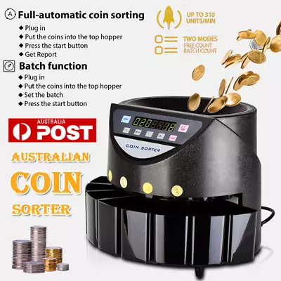 Australian Coin Sorter Automatic Electronic Fastest Counter Sorter Machine Black • $177.99