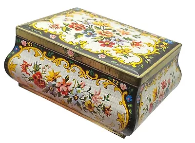 VTG Holland Cookie Cracker Tea Tin Floral Pattern Snap Hinged Lid Roses Black • $15