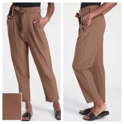 Athleta Skyline Plaid Pant II Paperbag High Rise Lightweight In Brown Size 10 • £47.51