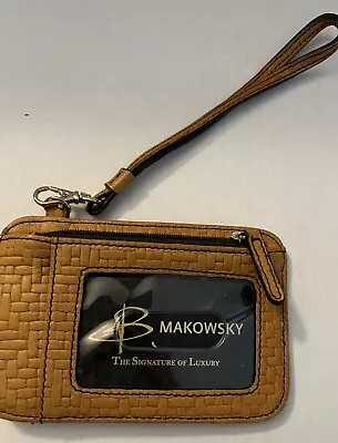 B.MAKOWSKY Leather ID Wristlet Wallet Small Purse Clubbing-5.75”Lx3.5”T-Camel • $12.95