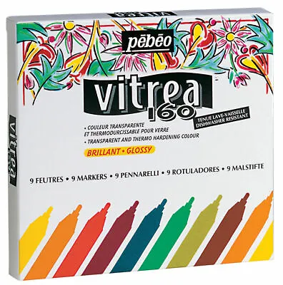 £34.99 • Buy Pebeo Vitrea 160 Permanent Glass Paint Marker Pen Set Of 9 Assorted Colours 
