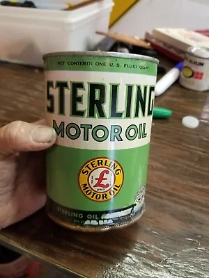 $100 • Buy Vintage Original Sterling Motor Oil Round Metal Empty 1 Qt. Can! Very Rare Can!!