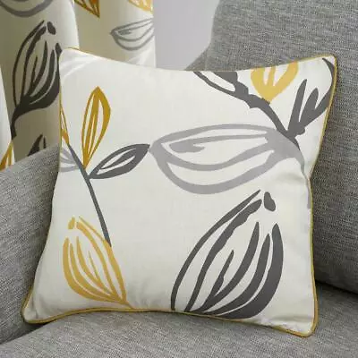 Ochre Eyelet Curtains Ensley Leaf Print Ready Made Ring Top Lined Curtain Pairs • £6.95