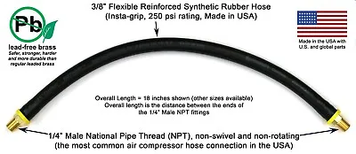 Short Air Compressor Hose: 1/4  Male NPT To 1/4  Male NPT Connections Lead-Free • $12.49