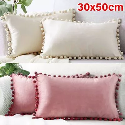£5.59 • Buy 30cm×50cm Velvet Pom Poms Soft Cushion Cover Pillow Case Home Bed Sofa Car Decor