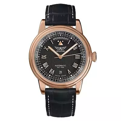 Aviator Black Leather Swiss Made Men's Automatic Watch - V33522754 • $1599