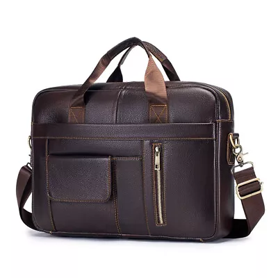 Mens Laptop Bag Genuine Leather Handmade Business Briefcase Travel Work Handbag • £31.99