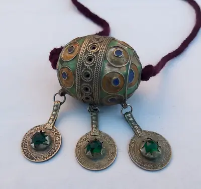 Moroccan Enameled Tagmoute & Old Coin Berber Bedouin Moroccan Tribal Necklace. • $145.99