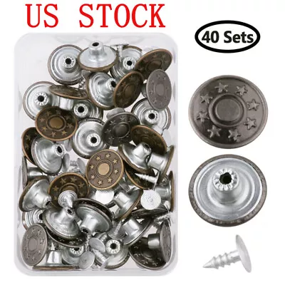 US 40Sets 17mm Jeans Metal Button Tack Snap Buttons Replacement With Rivets+Box • $7.51