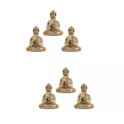  6 Pcs Mini Buddha Adornments Modeling Laughing Statue Miss Wooden Toy • £11.99