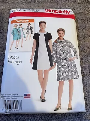 Simplicity Pattern 1197 Ms 1960s Vintage Style Dress & Lined Coat  Sz 16-24 • $3.25