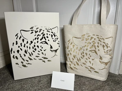 $199 • Buy Genuine Cartier Gold & Silver Panthere Paper Fabric Tote Bag Brand New