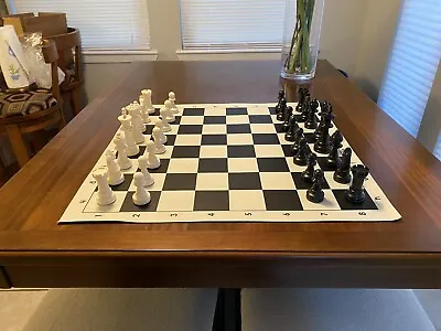 Chess Set Including Made In Poland Plastic Chessmen Vinyl Board And Bag • $40