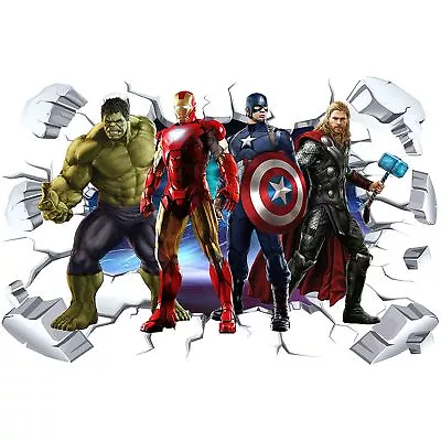 Wall Sticker Avengers Superhero Spider Man Hulk Detachable PVC Material 3D Decal • $17.49