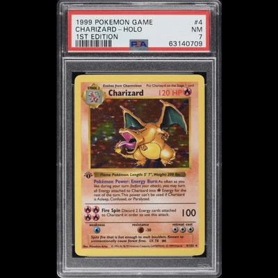 $9600 • Buy 1999 Pokemon Base Set Shadowless 1st Edition Holo Charizard #4 Psa 7 Nrmt