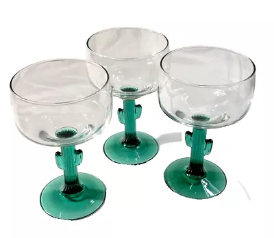 Margarita Barware Glasses 6 H X 4 D LIBBEY GLASS GREEN CACTUS SET OF 3 • $14.95