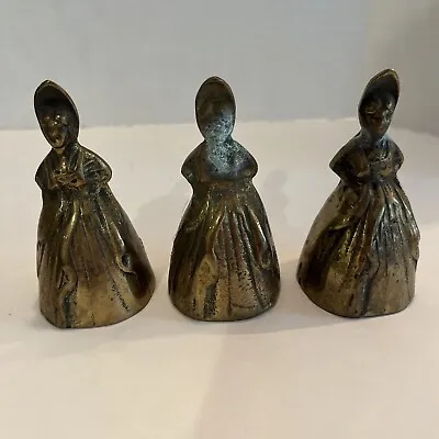 Set Of 3 Vintage Solid Brass Hand Bells British Victorian Lady Figurine • $22