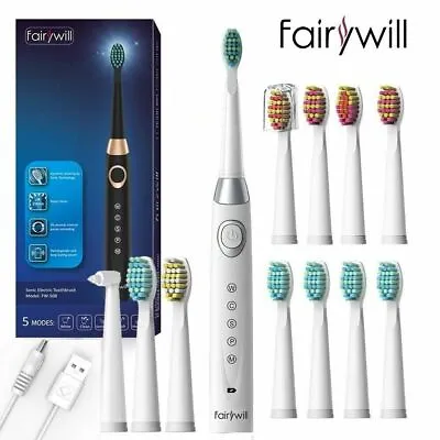 Fairywill Sonic Vibration Electric Toothbrush Polish Clean With 12 Brush Heads  • $25.99