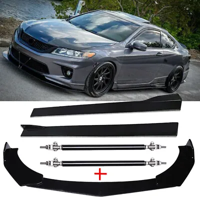 For Honda Accord Front Bumper Lip Splitter Spoiler + Side Skirts + Strut Rod Set • $121.99