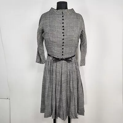 Vintage 1950s L'aiglon Black & White Houndstooth Plaid Dress - 22  Waist • $69.95