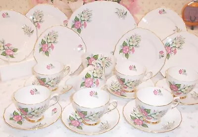 Colclough 21 Piece Tea Set Pink Florals Bone China RARE 1960s🍰Vintage Beautiful • £85