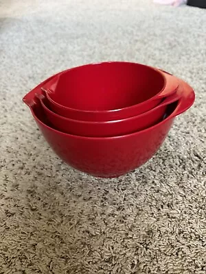 Red Melamine Bowls Set Of 3 Mixing Bowls W/ Spouts - Williams Sonoma Style • $29.99