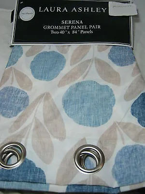 New Laura Ashley SERENA Floral Grommets  Panels 2 (40x84) Blue/Taupe Leaf Flower • £53.03