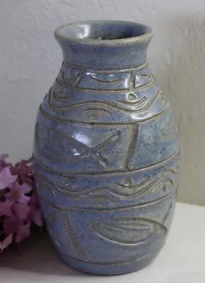 VTG Mississippi Mud Works Pottery Blue Fish Vase Crock • $34.99