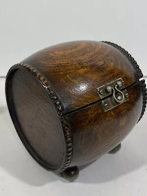 Vintage Carved Wood Footed Barrel Trinket Box • $23.50