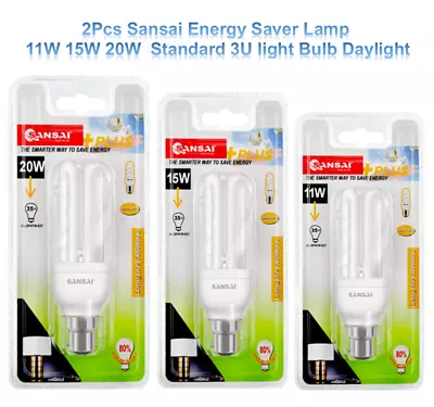 2Pcs Sansai Energy Saver Lamp 11W 15W 20W  Standard 3U Light Bulb Daylight • $18.99