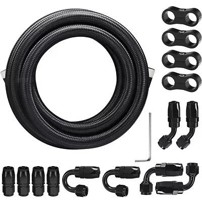 6AN 3/8  Fuel Line Kit Nylon Braided Fuel Hose W/ Hose Fittings Separator Clamps • $61.39