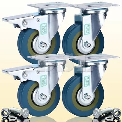 £11.99 • Buy 4 DSL Heavy Duty 360KG 75mm Rubber Swivel Castor Wheels Furniture Trolley Caster