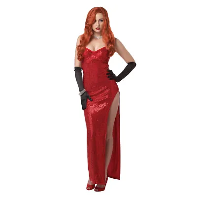 Jessica Rabbit Womens Costume Red Sequin Silver Screen Sinsation Adult Sexy • $46.02