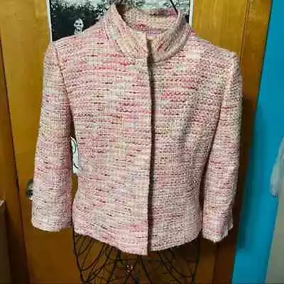 Lilly Pulitzer Madeline Jacket Hibiscus Pink Button Up White Tag Tweed Size 4 • $59.99