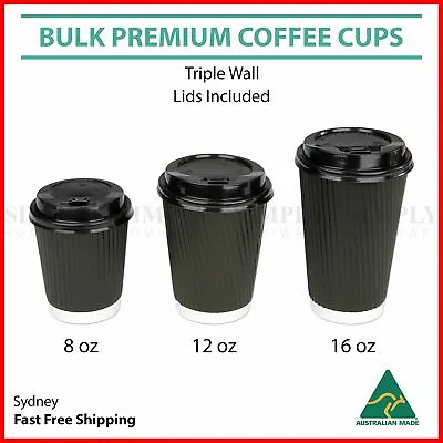 Disposable Coffee Cups 8oz 12oz 16oz Takeaway Paper Triple Wall Take Away Bulk • $26.99