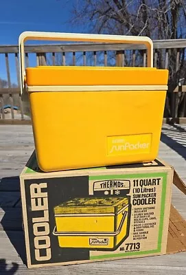 Vtg 1980's Thermos SunPacker 11 Quart Cooler Retro Yellow Orange + Original Box • $34.95