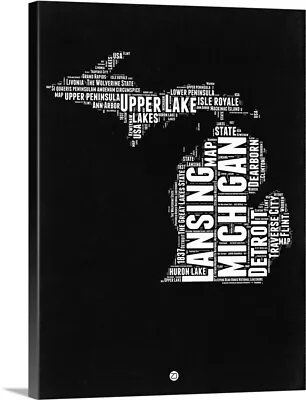 Michigan Black And White Map Canvas Wall Art Print Map Home Decor • $49.99