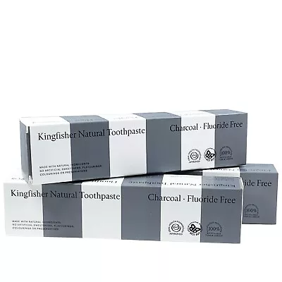 KINGFISHER NATURALLY WHITENING CHARCOAL TOOHPASTE 100ml (Pack Of 3)FLUORIDE FREE • £13.99