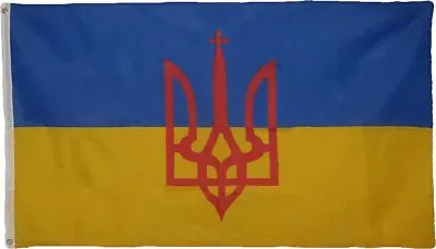 Flag Of Ukraine With Trident 5x3 Ft Tryzub Ukrainian Coat Of Arms Banner Kiev R • $8.88