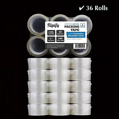 36 Rolls Carton Sealing Clear Packing Tape Box Shipping - 2 Mil 2  X 55 Yards • $39.50