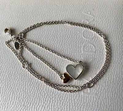 Genuine Pandora Silver & Gold Mother Of Pearl Hearts Necklace 46 Cm • £65