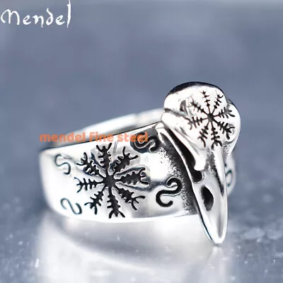 MENDEL Mens Nordic Viking Raven Skull Ring Stainless Steel Size 7 8 9 10 11-15 • $10.99