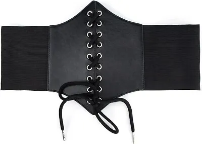 Women Black Lace-up Waspie Corset Belts Elastic  XL • £6.99