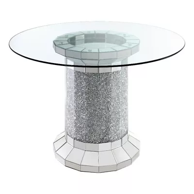 Coaster Ellie Pedestal Round Glass Top Counter Height Table In Mirror • $889.75
