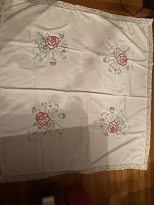 Vtg Tablecloth Embroidered 48 X 46 • $14.70