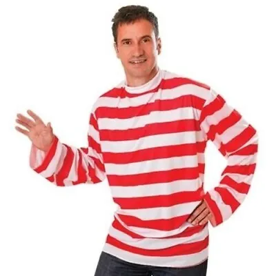 Mens Where's Wally Red & White Striped Shirt Fancy Dress Size M/L Upto 44  Chest • £9.99