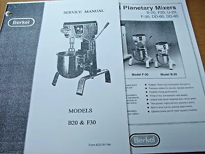 Berkel Models B20 & F30 Planetary Mixers Service Manual • $14.99